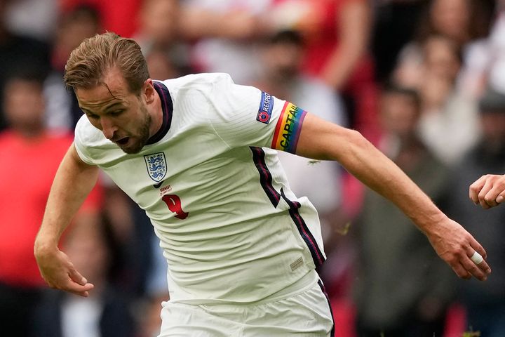 England captain Harry Kane wearing the rainbow armband during Euro 2020.