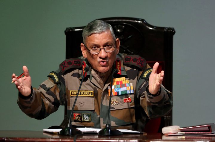 Gen. Bipin Rawat speaks during a press conference in New Delhi, India, on Jan.12, 2018. 