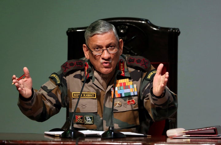 Gen. Bipin Rawat speaks during a press conference in New Delhi, India, on Jan.12, 2018. 