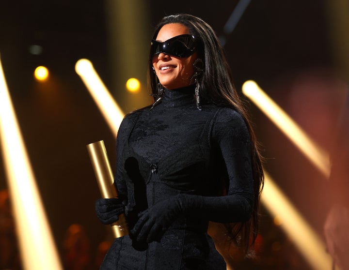 Kim Kardashian West accepts the Fashion Icon of 2021 award on stage during the 2021 People's Choice Awards.