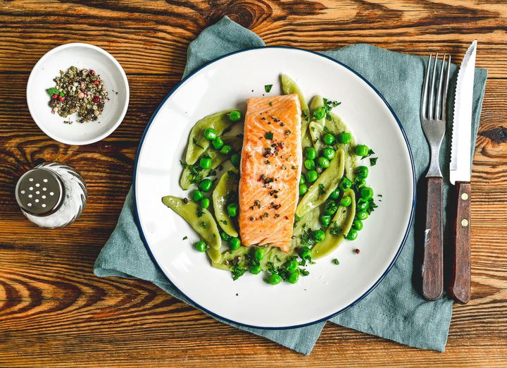 A 3-ounce serving of Alaskan salmon contains 19 grams of protein and 82% of the recommended daily allowance of vitamin B12.