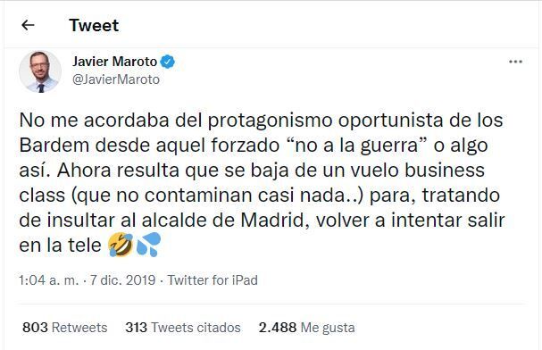 El tuit de Javier Maroto al que respondió Carlos