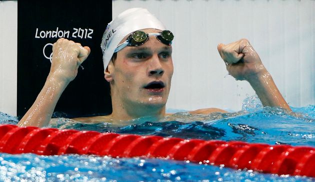 Yannick Agnel lors de sa victoire sur la finale du 200m nage libre aux Jeux olympiques 2012 à