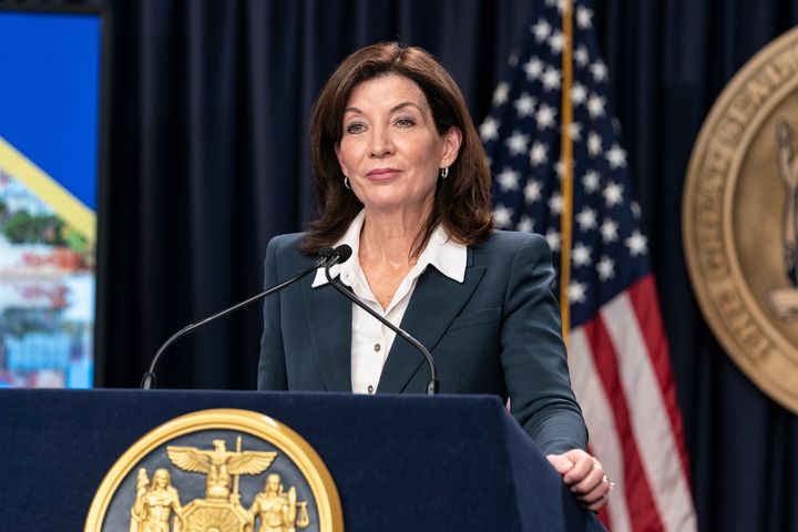 New York State Gov. Kathy Hochul (D) leads a press briefing to address rising COVID-19 cases in the state on Nov. 29.
