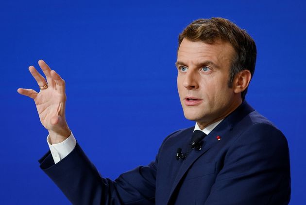 Emmanuel Macron lors de la conférence de presse à l'Élysée, le 9 décembre 2021. 