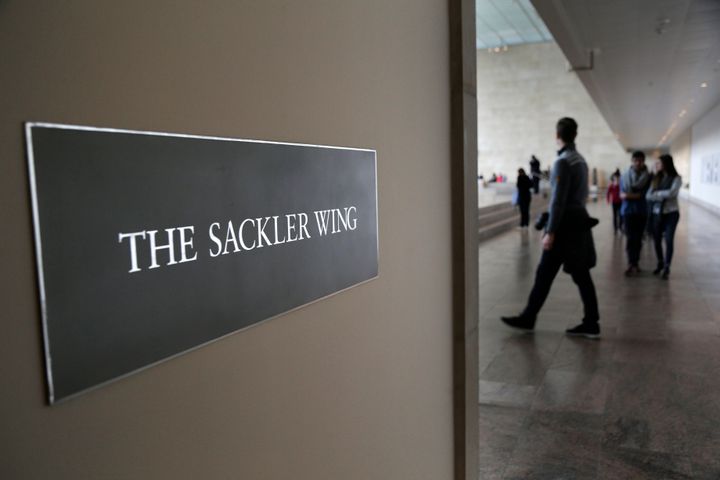 A sign with the Sackler name at the Metropolitan Museum of Art in New York City in 2019, the year that the museum said it would stop taking monetary gifts from members of the Sackler family.