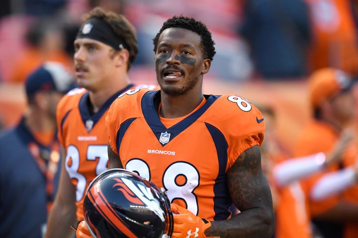 Denver Broncos wide receiver Demaryius Thomas warms up before an game against the Minnesota Vikings on Aug. 11, 2018, in Denver.