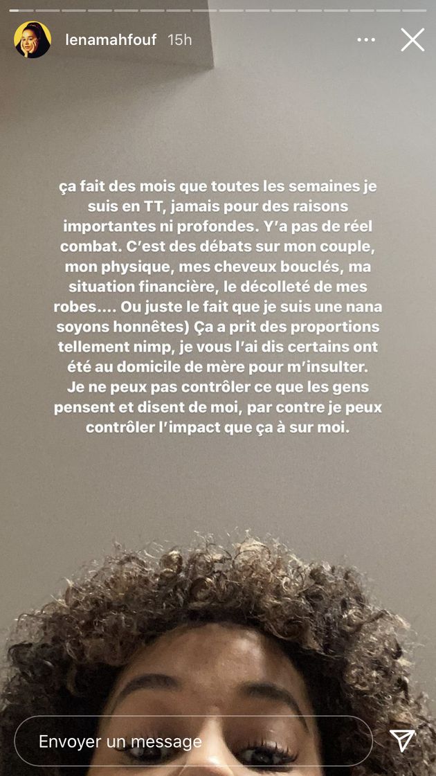 Story de Léna Mahfouf sur Instagram le 9 décembre 2021