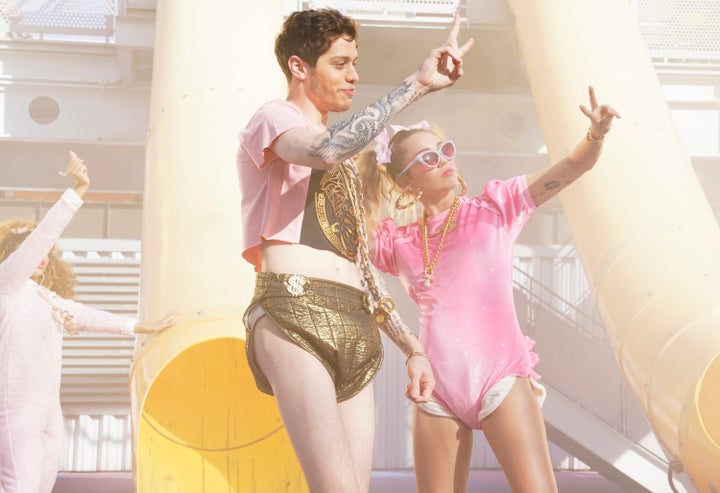 Pete Davidson and Miley Cyrus during "The Baby Step" on “SNL” in November 2017.
