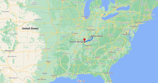 New Albany (Indiana) - Dawson Springs (Kentucky), capture écran Google