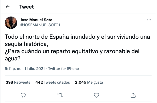 El tuit de José Manuel Soto al que ha respondido un dirigente de Vox.