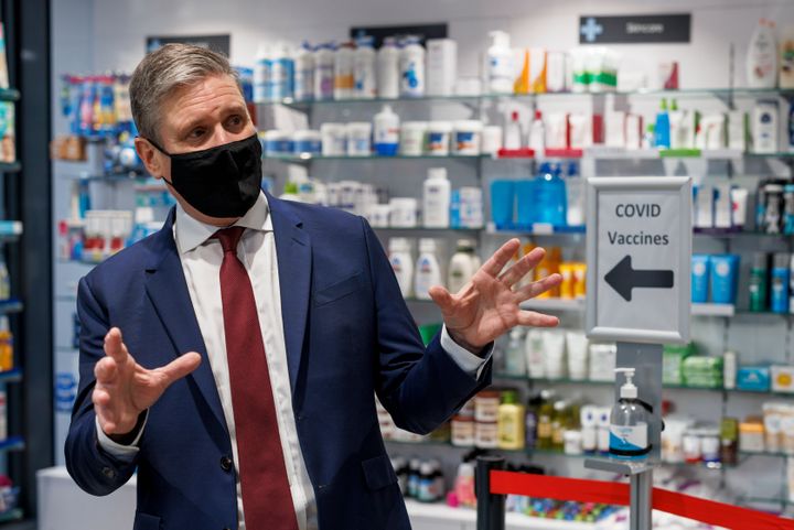 Keir Starmer visits Junction Pharmacy in Loughborough Junction, which is acting as a vaccination centre.