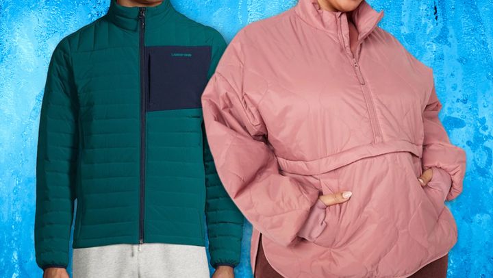 Lands' End's packable down jacket and Old Navy's half-zip jacket.