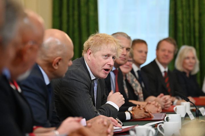 Johnson speaks during the first post-reshuffle cabinet meeting in Downing street, on September 17, 2021.