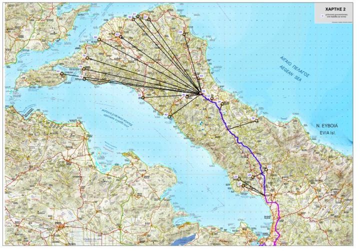 Χάρτης του νέου οδικού άξονα που θα δημιουργηθεί στην Εύβοια