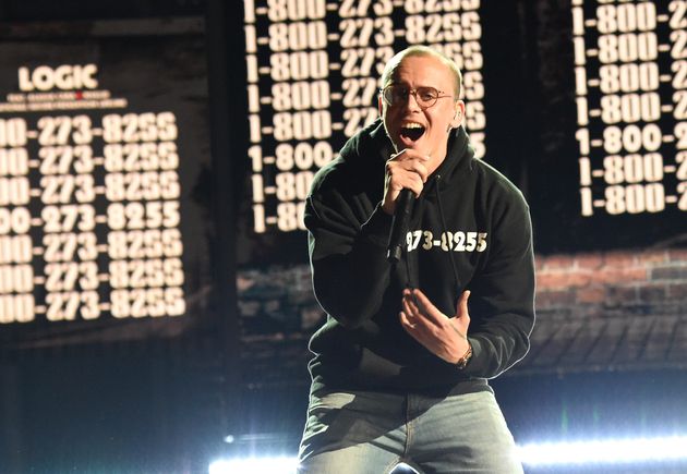 Le rappeur Logic performant à la cérémonie des Grammy Awards le 28 janvier 2018.  