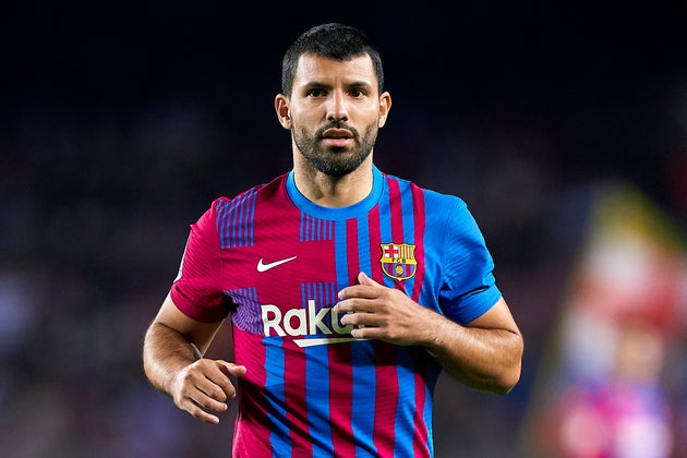 BARCELONA, SPAIN - OCTOBER 30: Sergio Aguero of FC Barcelona looks on during the La Liga Santander match...