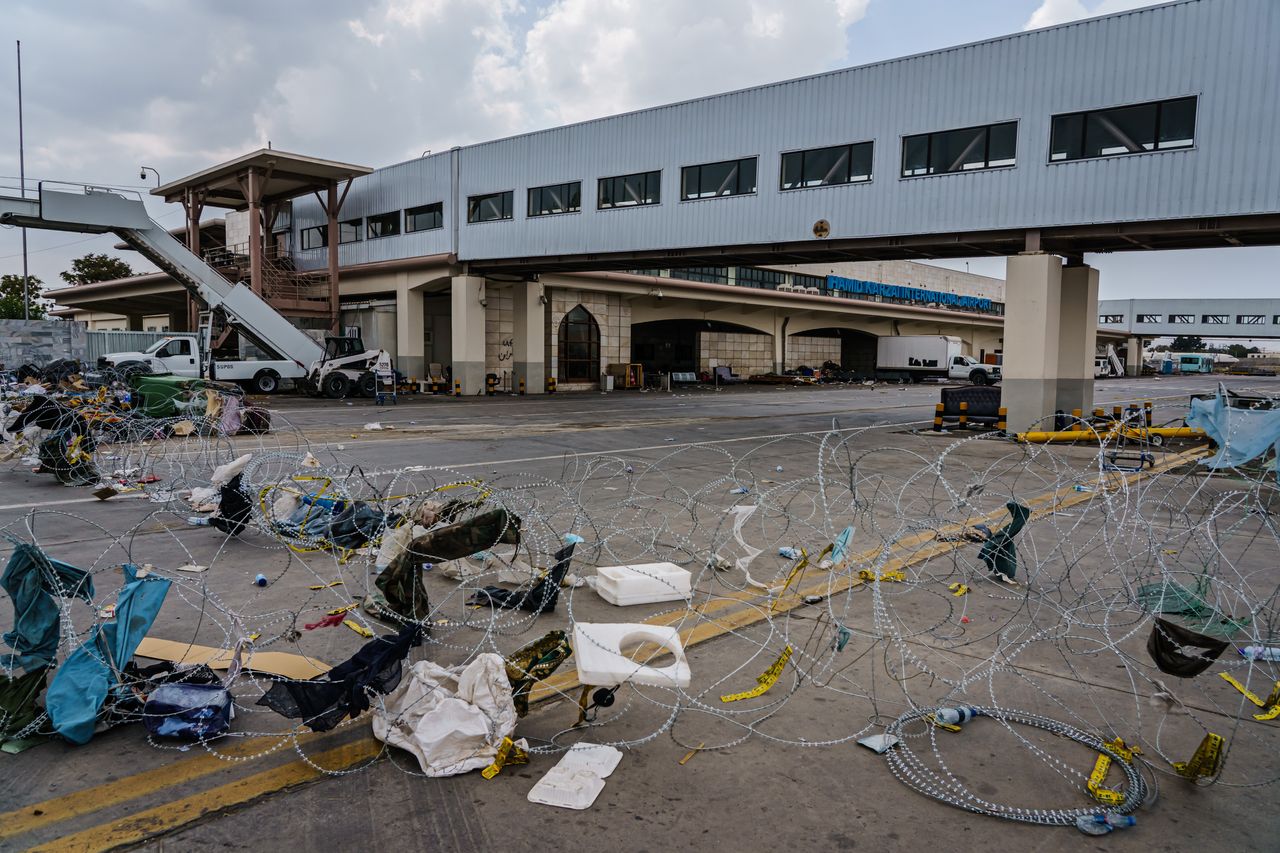 An abandoned Kabul airport where Afghans were processed for evacuations after the American forces completed their withdrawal from the country on August 31, 2021.