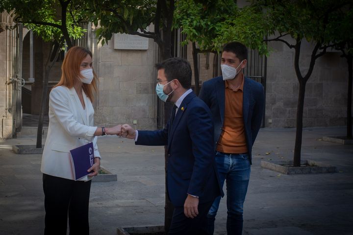 El presidente de la Generalitat, Pere Aragonès, y la líder de En Comú Podem en el Parlament, Jéssica Albiach, en una foto de archivo.