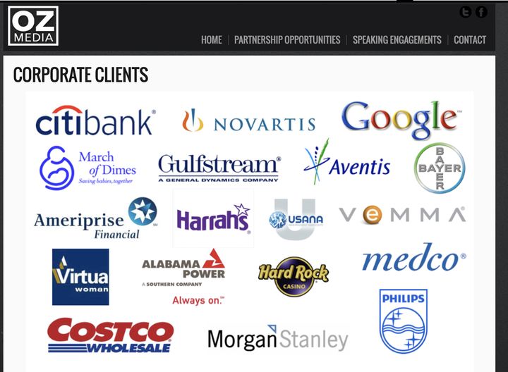 Mehmet Oz listed corporate clients that included drug companies on his website in 2017.