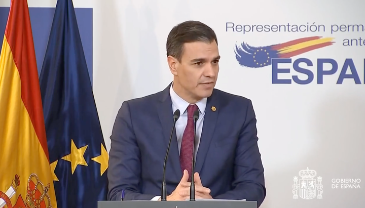 El presidente del Gobierno, Pedro Sánchez, este viernes desde Bruselas.