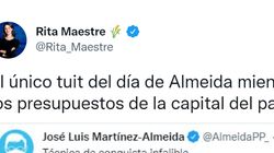 Rita Maestre retrata a Almeida al compartir el único tuit que ha publicado este