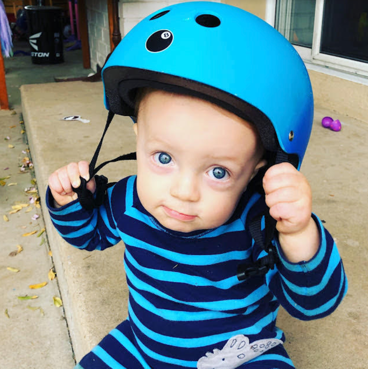 Aiden, at 16 months, playing outside in June 2019.