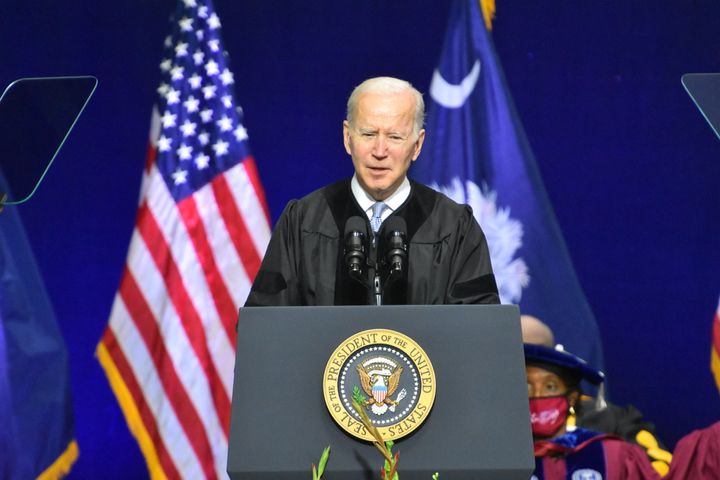 President Joe Biden delivers remarks at South Carolina State University's 2021 fall commencement ceremony in Orangeburg, South Carolina, on Friday.