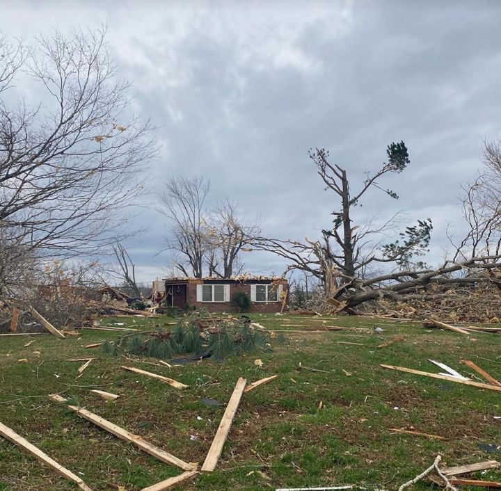 A home in Christian County, Kentucky, that was split in half by a tornado on Dec. 11.