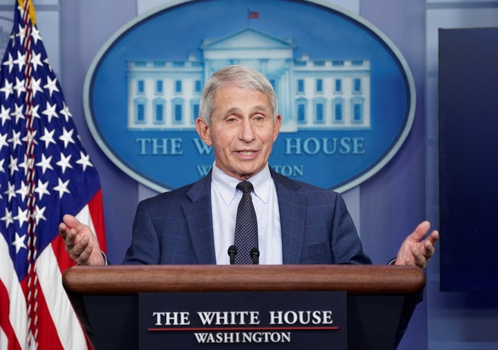 Dr. Anthony Fauci, seen during a press briefing at the White House earlier this month, said he expects record numbers of COVID-19 cases due to this new variant.