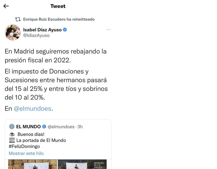 El mensaje que borró Ayuso.