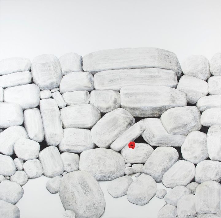 Πέτρες και παπαρούνα 2010 Ακρυλικό σε καμβά 180 x 180 εκ. Συλλογή Ιδρύματος Βασίλη & Ελίζας Γουλανδρή