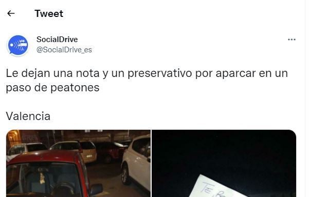 El tuit que muestra la nota que le dejaron en el coche.