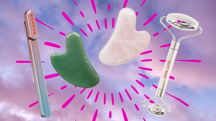De-stress and de-puff with this facial tool lineup that includes a light therapy wand, a traditional massage tool made of jade and a cooling roller. 