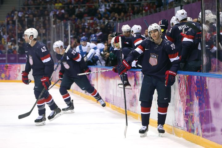 El equipo de hockey de EE. UU. En los Juegos Olímpicos de Sochi en 2014, la última vez que la NHL permitió a sus jugadores competir en los Juegos de Invierno.