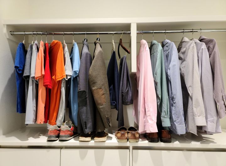 The author's husband's entire wardrobe after their family's move to minimalism.