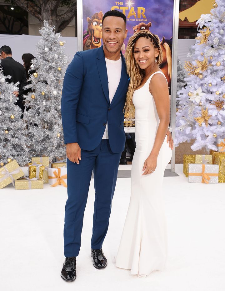 DeVon Franklin and Meagan Good at the premiere of "The Star" on Nov. 12, 2017, in Westwood, California.