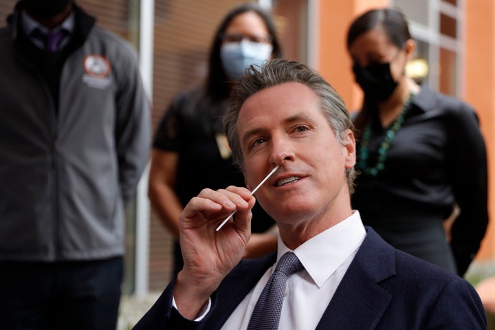 California Gov. Gavin Newsom (D) gave himself a COVID-19 PCR test on Wednesday and announced that the state's roughly 2.5 million health care workers would have until Feb. 1 to get a vaccine booster shot or risk losing their jobs.