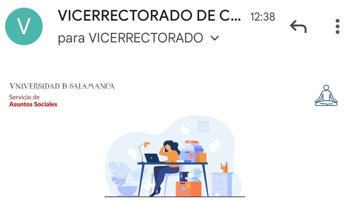 Captura del e-mail enviado por el vicerrectorado de la USAL a sus alumnos.