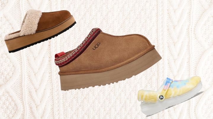 Left to right: Seychelles platform slippers from Nordstrom, Ugg platform slippers from Saks and faux fur Crocs from Crocs.