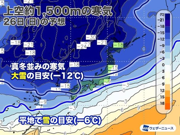 26日(日)の上空の寒気