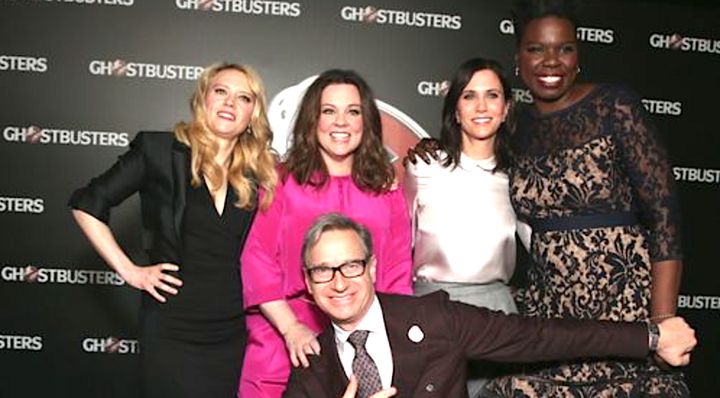 "Ghostbusters" director Paul Feig with, from left, Kate McKinnon, Melissa McCarthy, Kristen Wiig and Leslie Jones in 2016.
