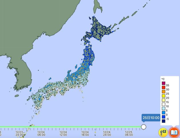 気象庁「アメダス」より12月15日10:00時点の積雪深