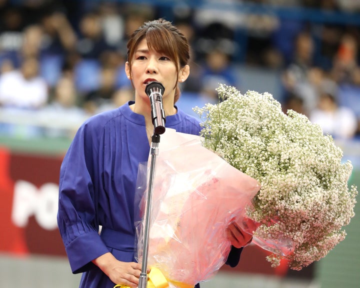 引退セレモニーであいさつする吉田沙保里さん（2019年6月16日撮影）