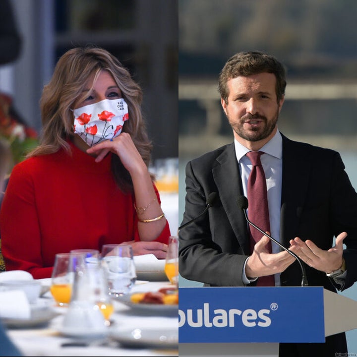 La vicepresidenta segunda del Gobierno, Yolanda Díaz, a la izquierda; y el líder del PP, Pablo Casado, a la derecha.