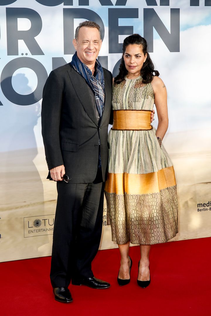 Tom Hanks and Choudhury attend the German premiere for their film “A Hologram for the King” in 2016.