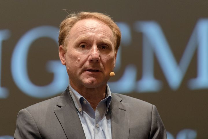 Novelist Dan Brown talks to journalists at the end of the presentation of the Portuguese edition of "Origin", his last book, at Centro Cultural de Belem on October 15, 2017 in Lisbon, Portugal.