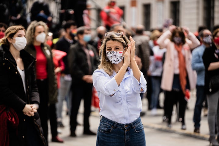 The Third Vice President and Minister of Labor, Yolanda DÃaz, in the workers' day demonstration called by the unions. In Madrid, Spain, on May 1, 2021. (Photo by Jon Imanol Reino/NurPhoto via Getty Images)
