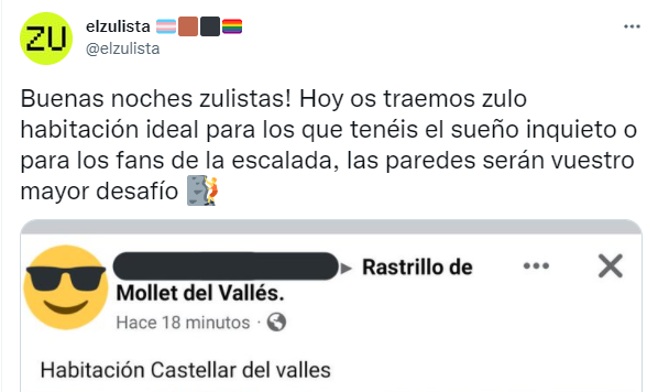 Tuit con la captura del anuncio e una habitación de alquiler en Castellar del Vallès.