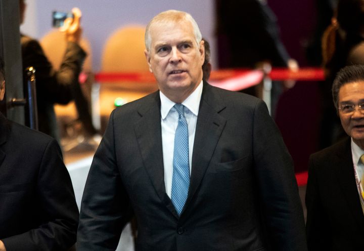 In this Nov. 3, 2019 file photo, Prince Andrew arrives at a business summit in Nonthaburi, Thailand. 